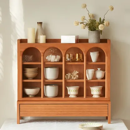Classic Cheery Wooden Open Display Cabinet for Dining Room Image - 2