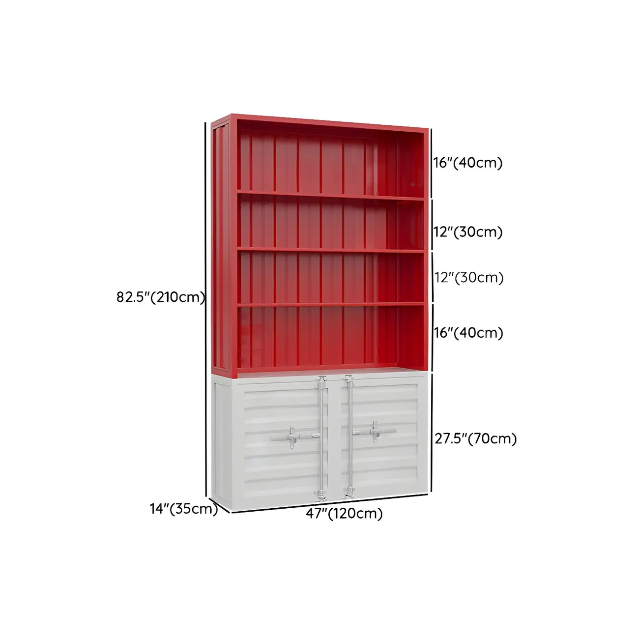 Industrial Red Metal Display Cabinet with Open Storage for Home #size | homeyfad