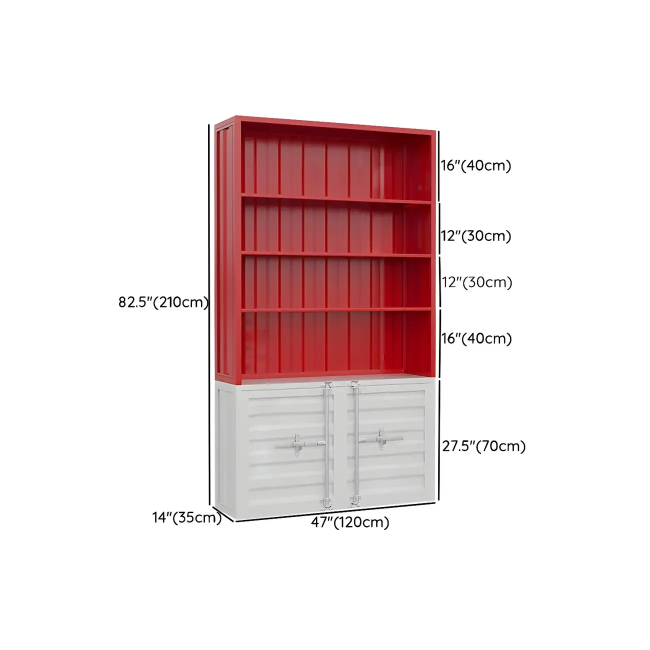 Industrial Red Metal Display Cabinet with Open Storage for Home #size
