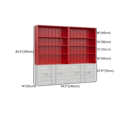 Industrial Red Metal Display Cabinet with Open Storage for Home Image - 11