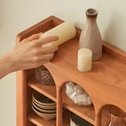 Classic Cheery Wooden Open Display Cabinet for Dining Room Image - 4