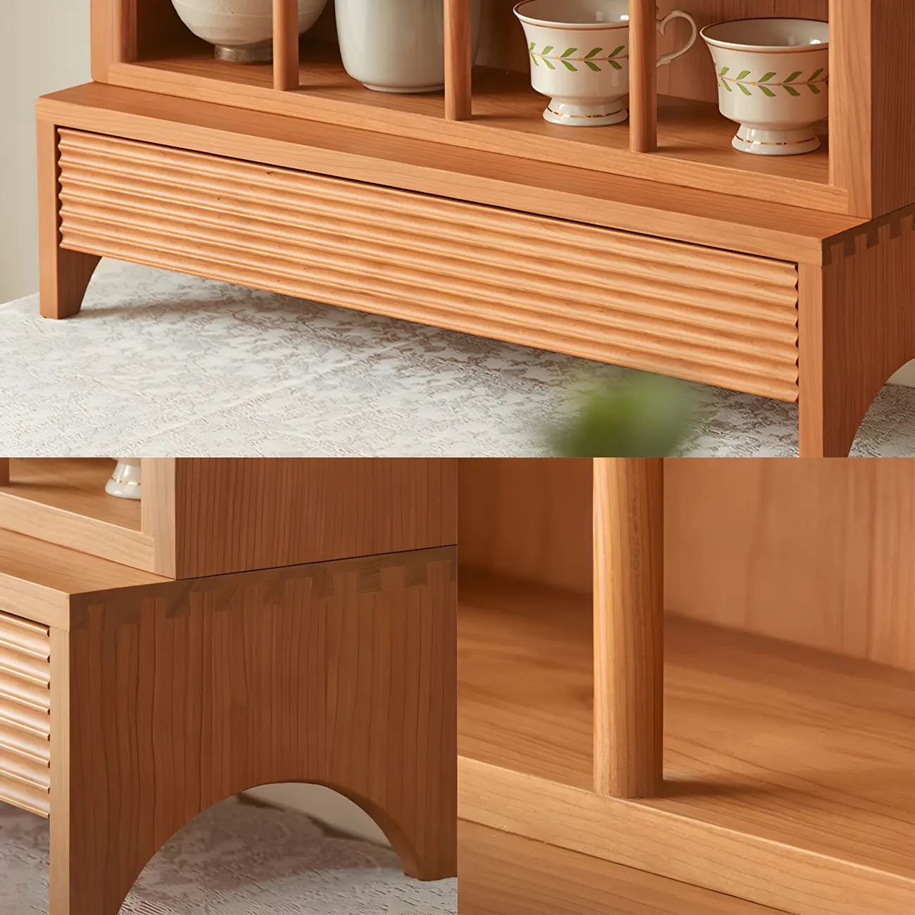 Classic Cheery Wooden Open Display Cabinet for Dining Room Image - 7 | homeyfad