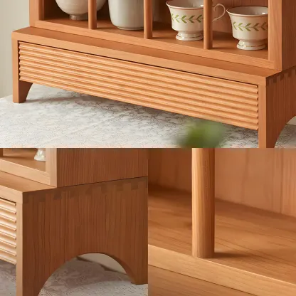 Classic Cheery Wooden Open Display Cabinet for Dining Room Image - 7