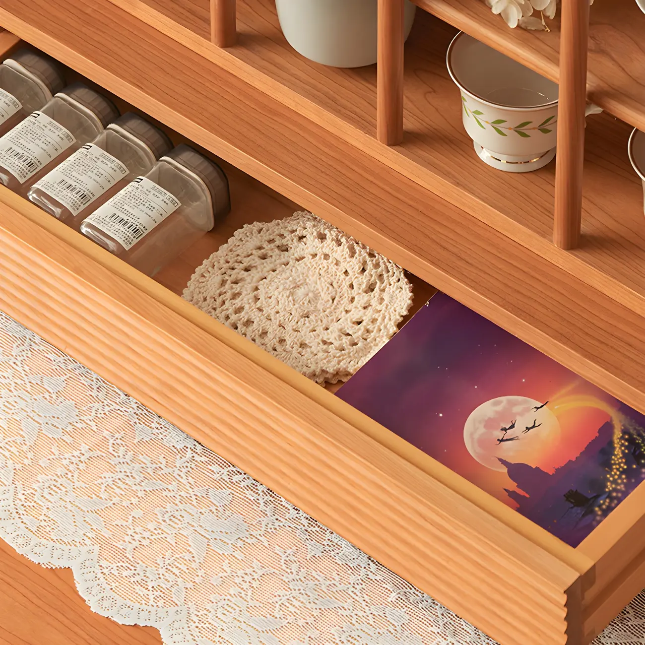 Classic Cheery Wooden Open Display Cabinet for Dining Room Image - 8 | homeyfad