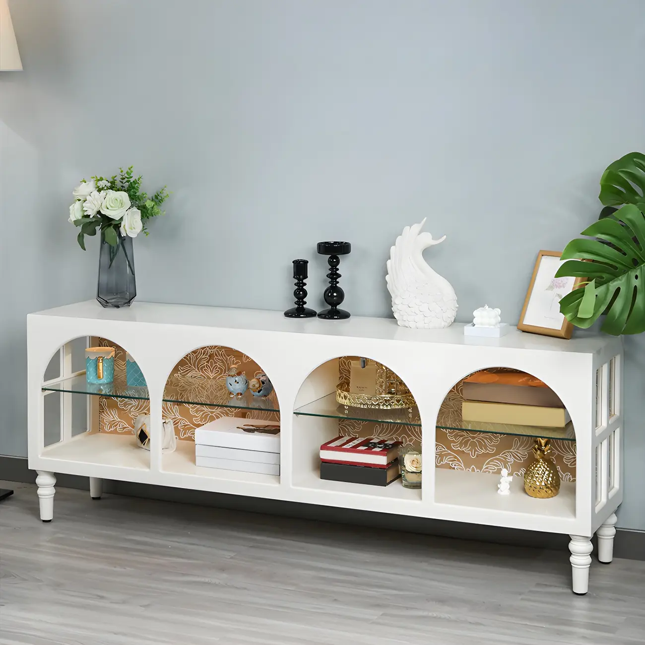 Modern Wooden Display Cabinet with Glass Shelves for Kitchen Image - 1 | homeyfad