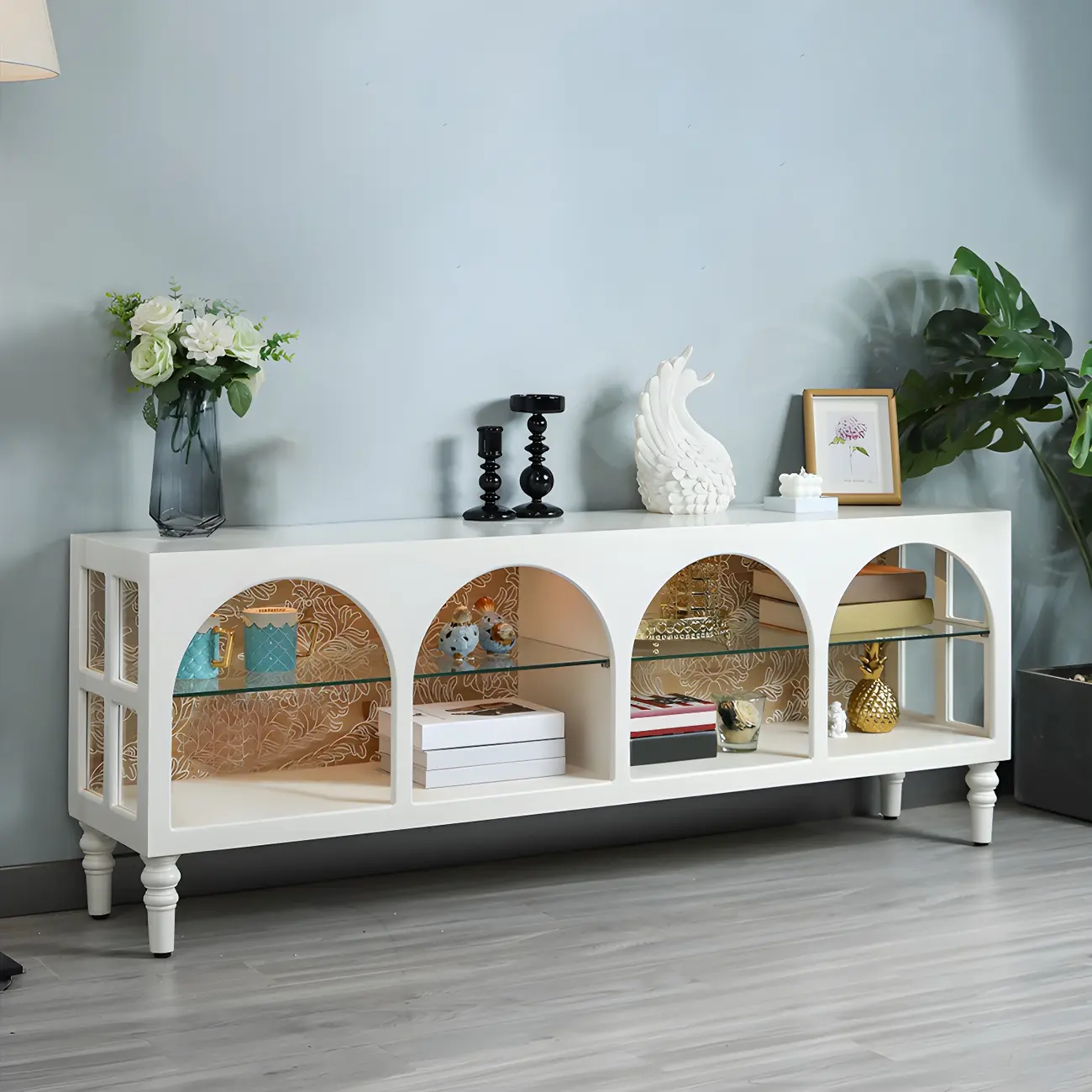 Modern Wooden Display Cabinet with Glass Shelves for Kitchen Image - 2 | homeyfad