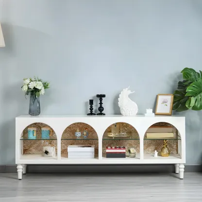 Modern Wooden Display Cabinet with Glass Shelves for Kitchen Image - 3