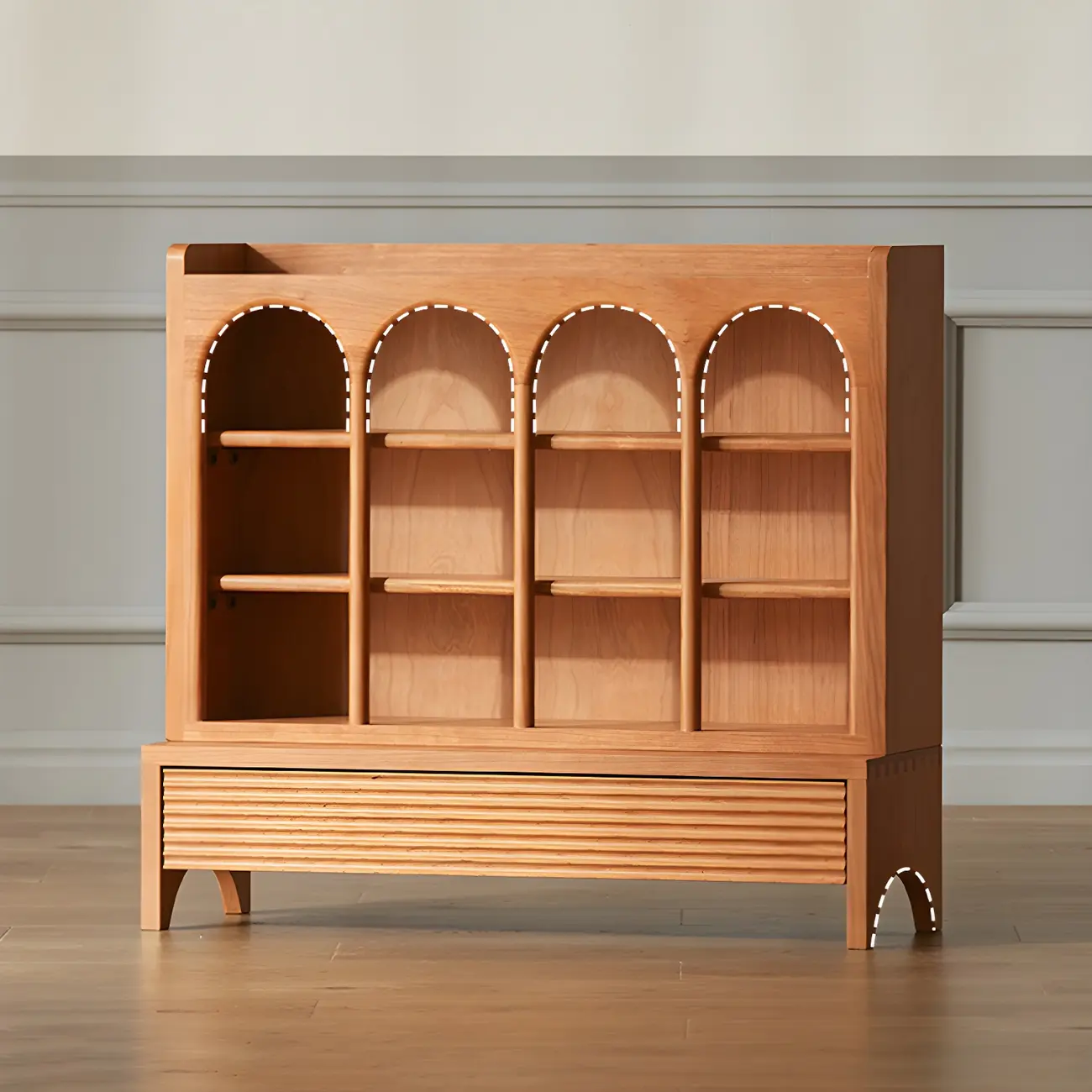 Classic Cheery Wooden Open Display Cabinet for Dining Room Image - 13 | homeyfad