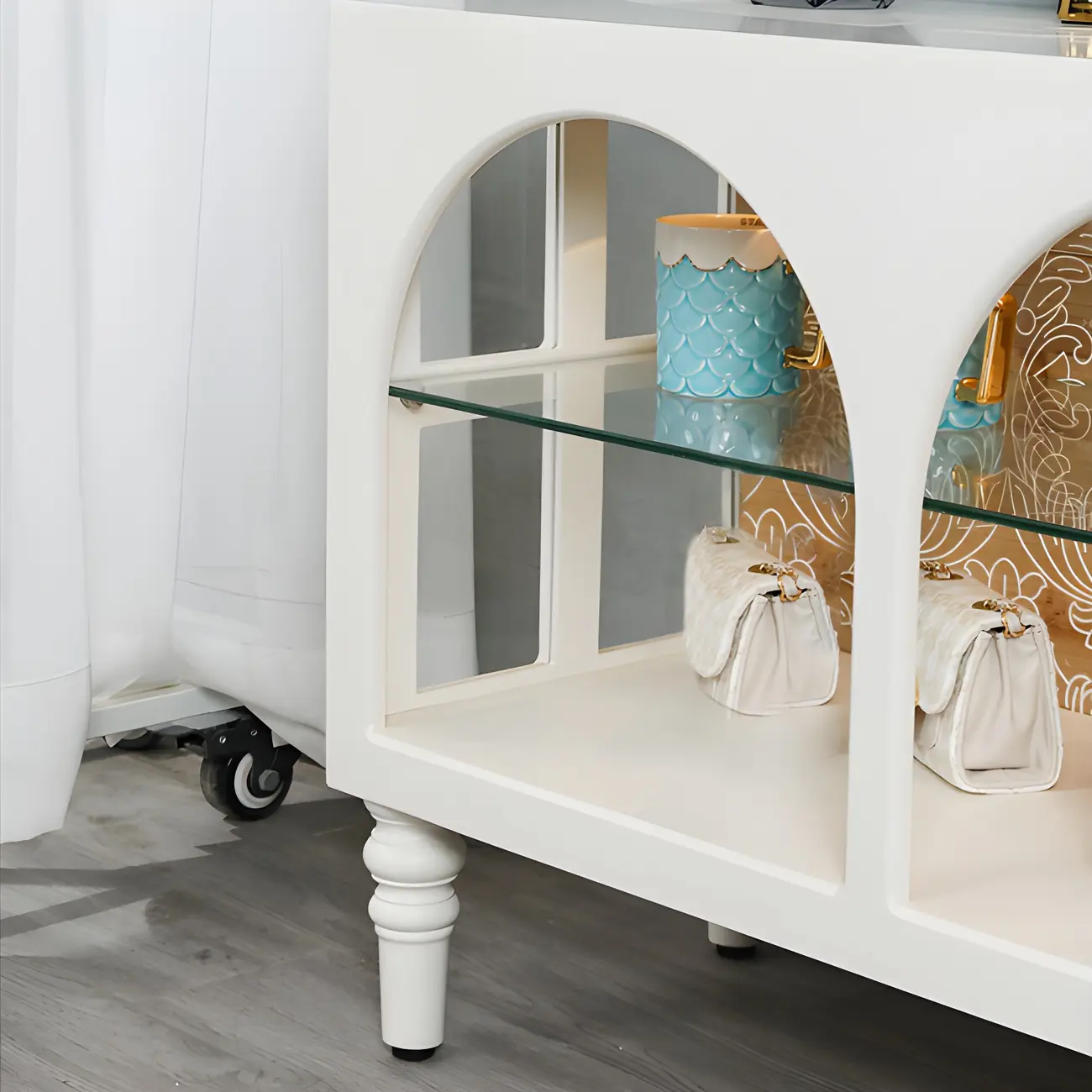 Modern Wooden Display Cabinet with Glass Shelves for Kitchen Image - 6 | homeyfad