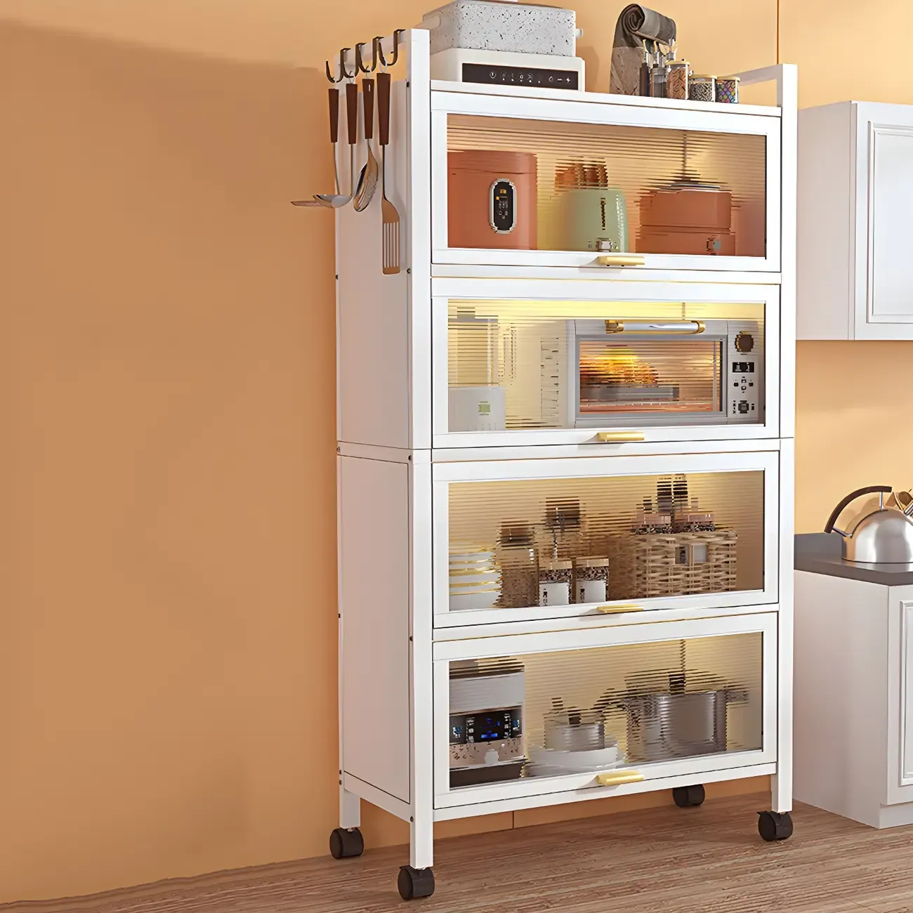 Elegant White Steel Display Cabinet with Shelves Image - 1