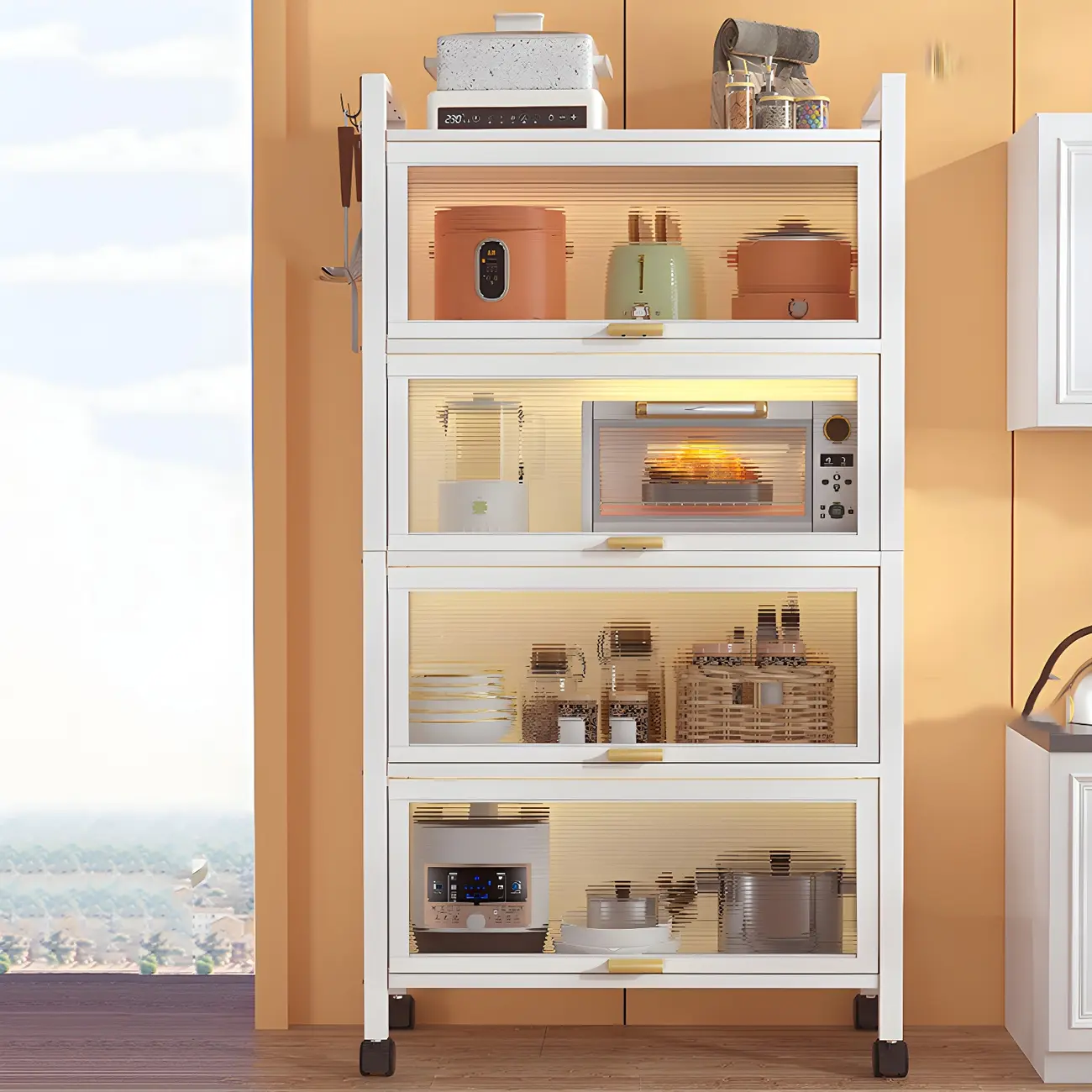 Elegant White Steel Display Cabinet with Shelves Image - 3 | homeyfad