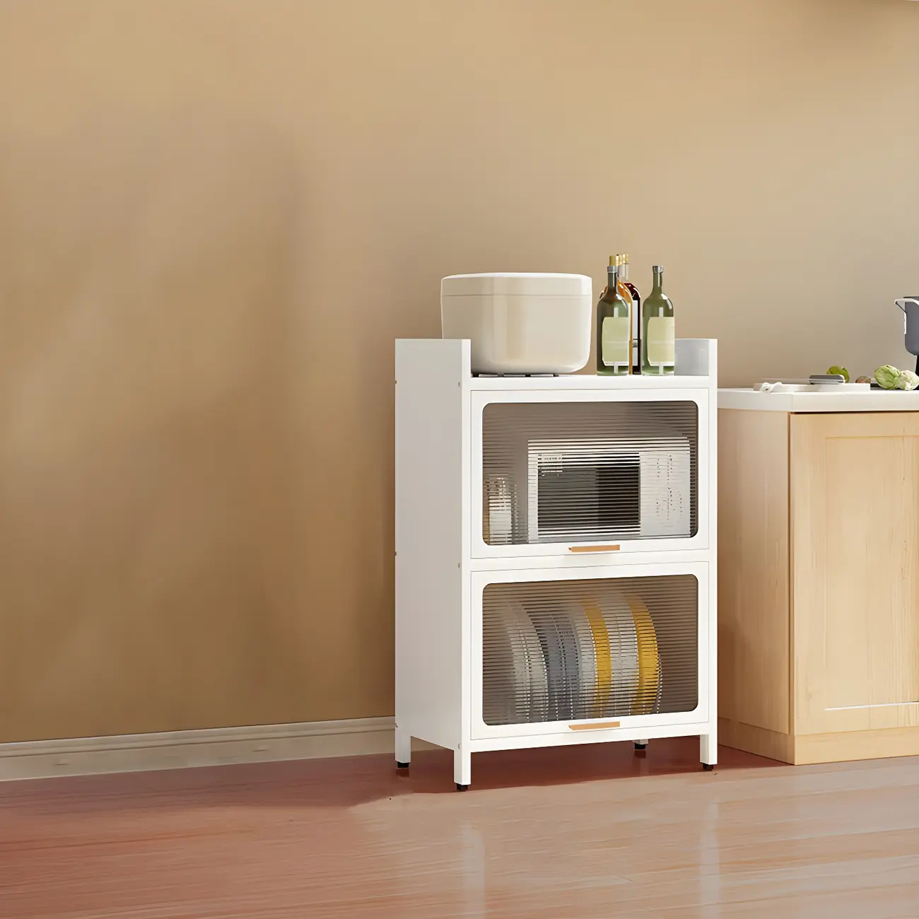 Elegant White Steel Display Cabinet with Shelves Image - 4 | homeyfad