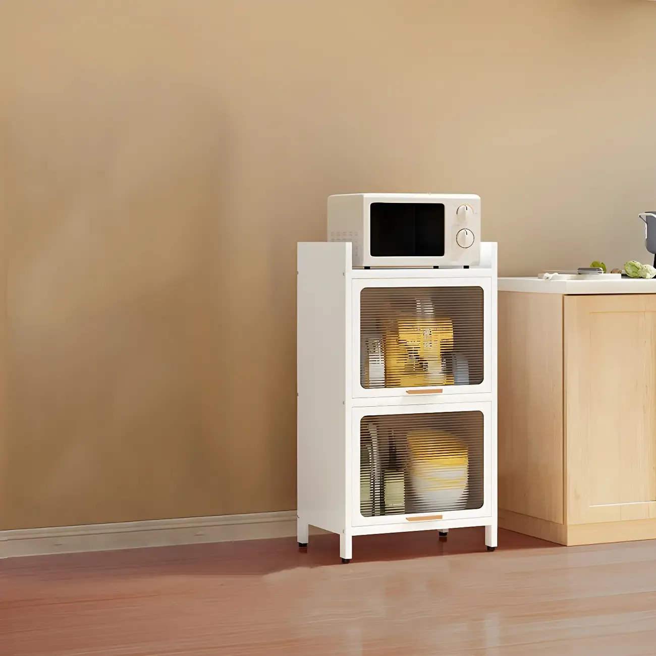 Elegant White Steel Display Cabinet with Shelves Image - 5