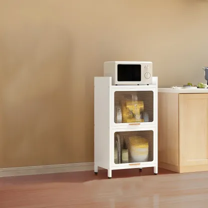 Elegant White Steel Display Cabinet with Shelves Image - 5