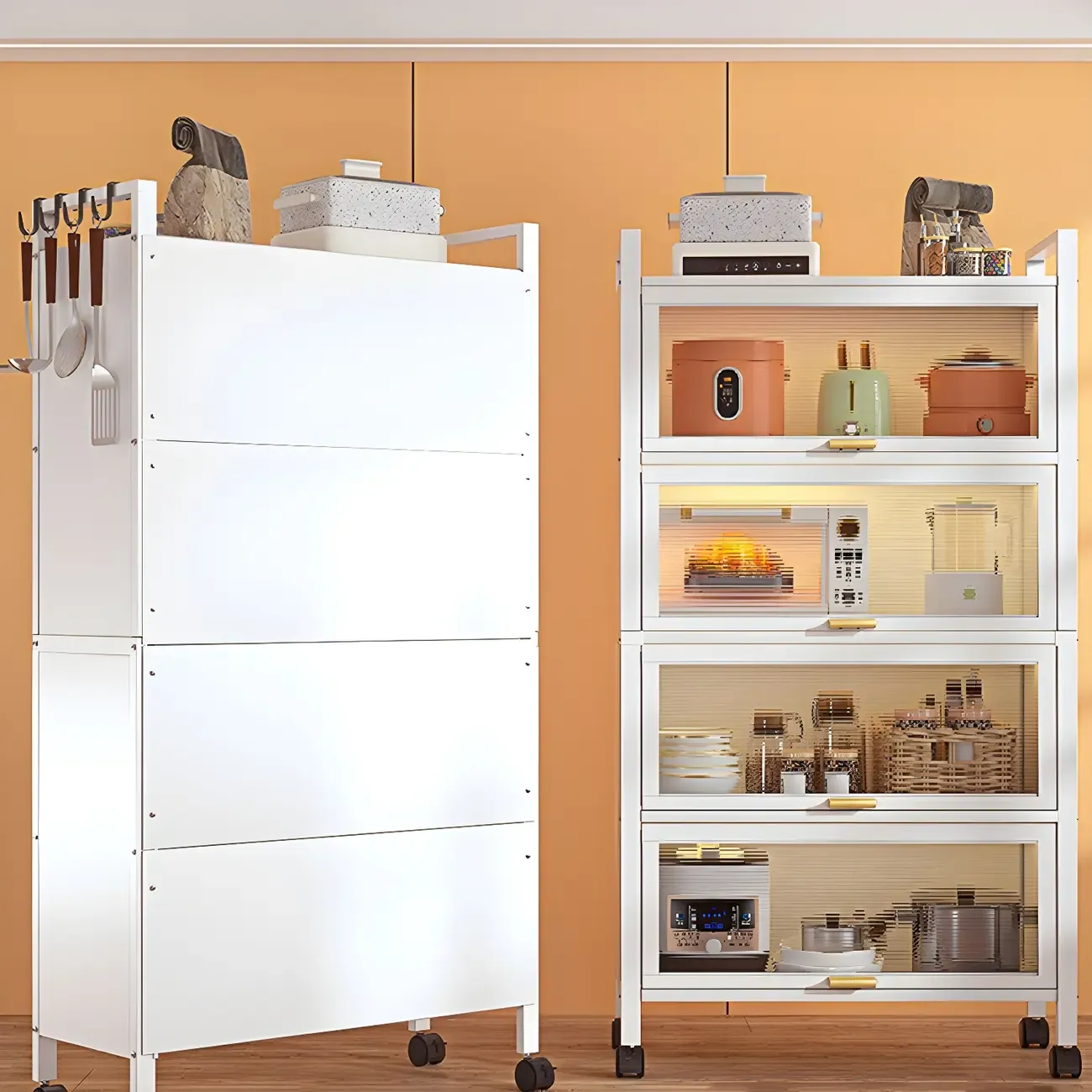 Elegant White Steel Display Cabinet with Shelves Image - 6