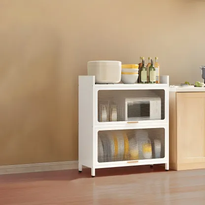 Elegant White Steel Display Cabinet with Shelves Image - 7