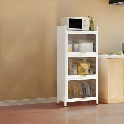 Elegant White Steel Display Cabinet with Shelves Image - 8