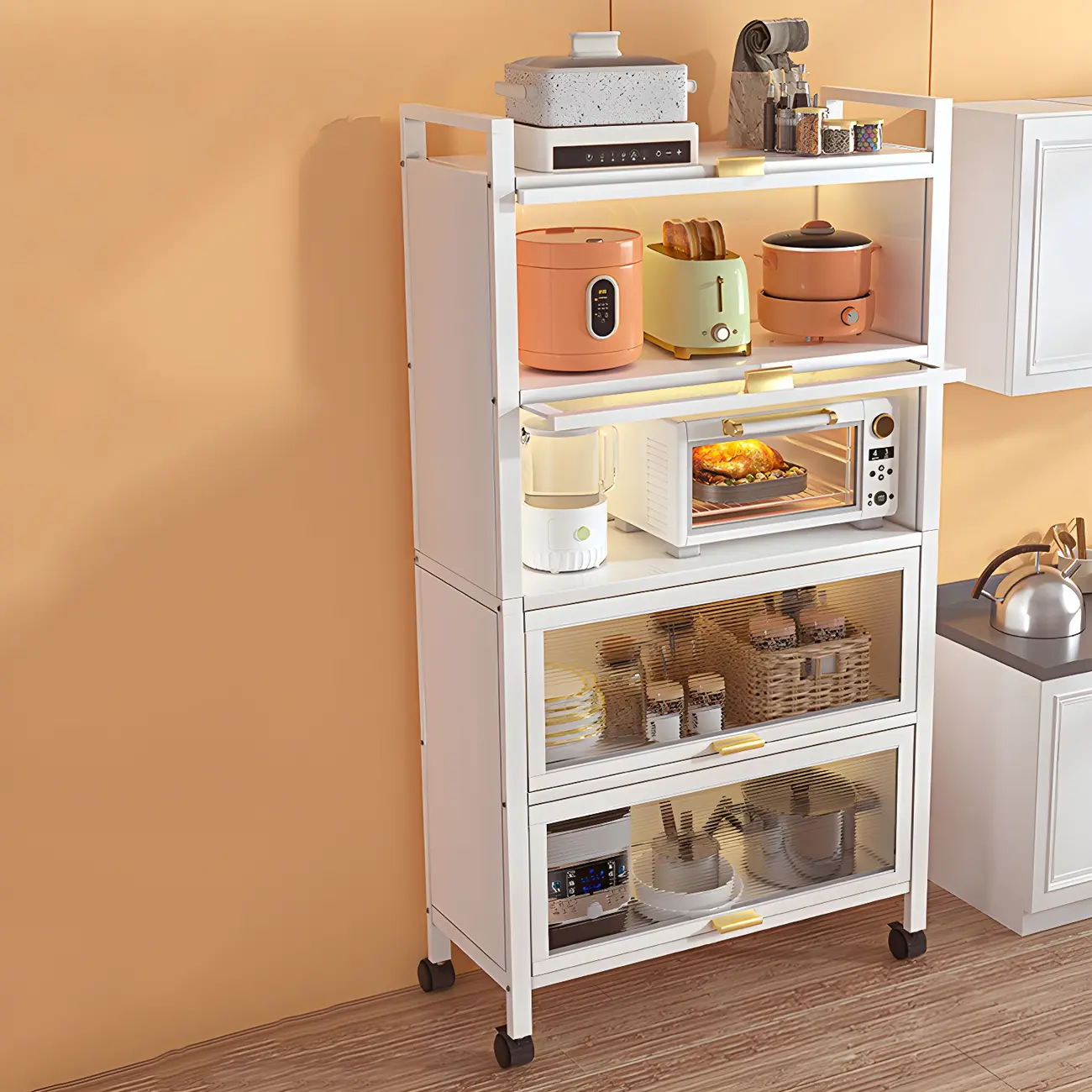 Elegant White Steel Display Cabinet with Shelves Image - 2 | homeyfad