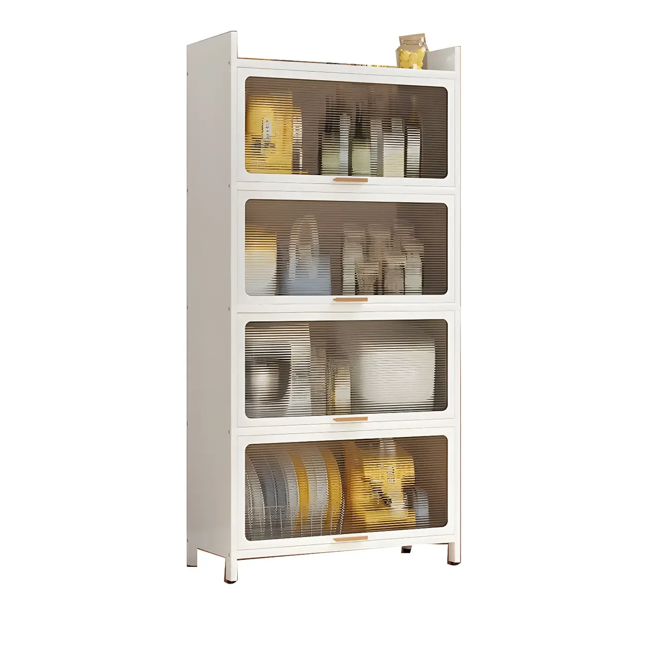 Elegant White Steel Display Cabinet with Shelves Image - 9