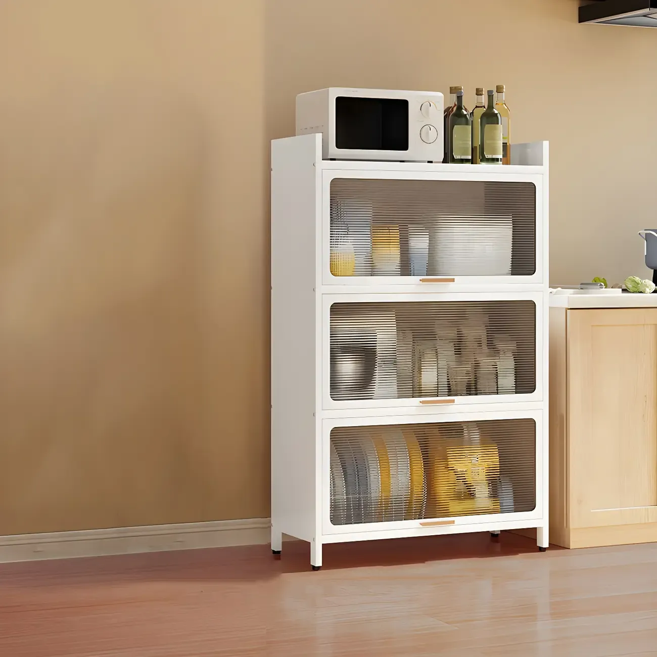 Elegant White Steel Display Cabinet with Shelves Image - 10