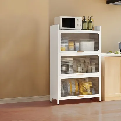 Elegant White Steel Display Cabinet with Shelves Image - 10