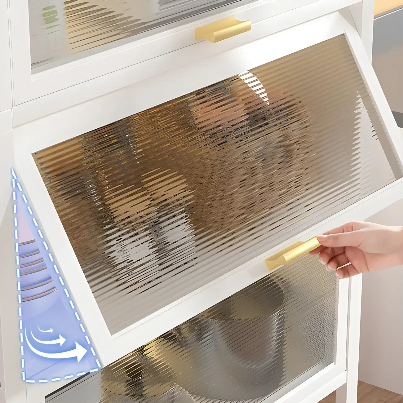 Elegant White Steel Display Cabinet with Shelves Image - 11