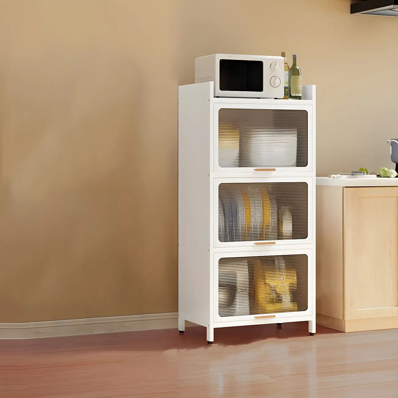 Elegant White Steel Display Cabinet with Shelves Image - 12