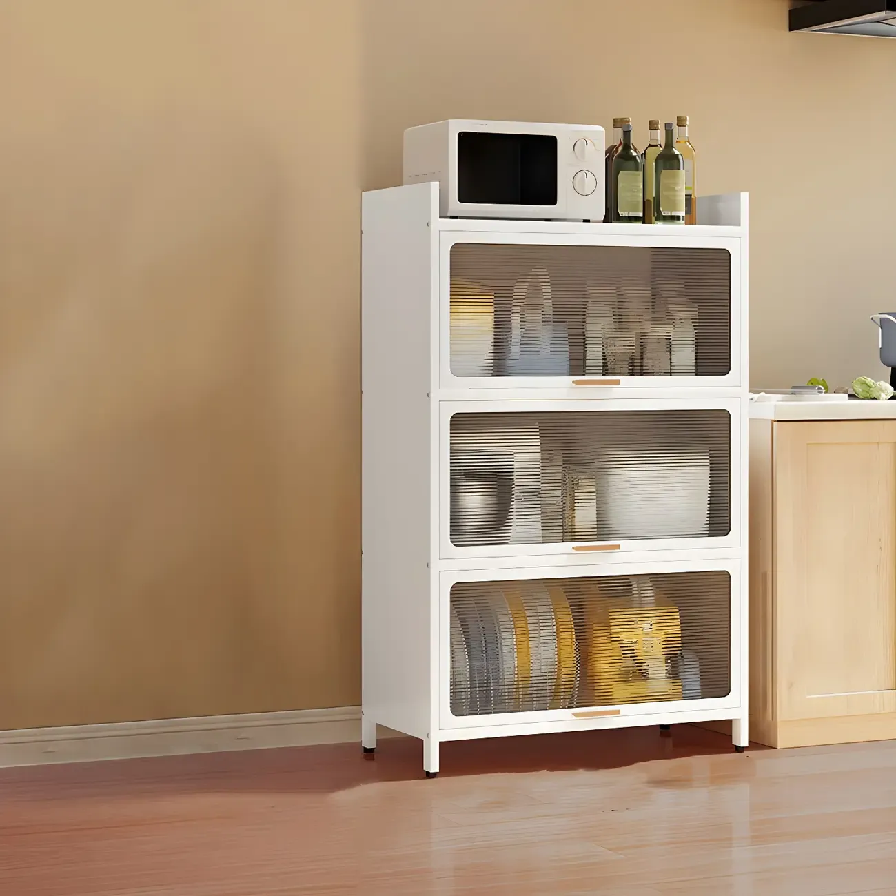 Elegant White Steel Display Cabinet with Shelves Image - 14