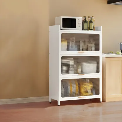 Elegant White Steel Display Cabinet with Shelves Image - 14