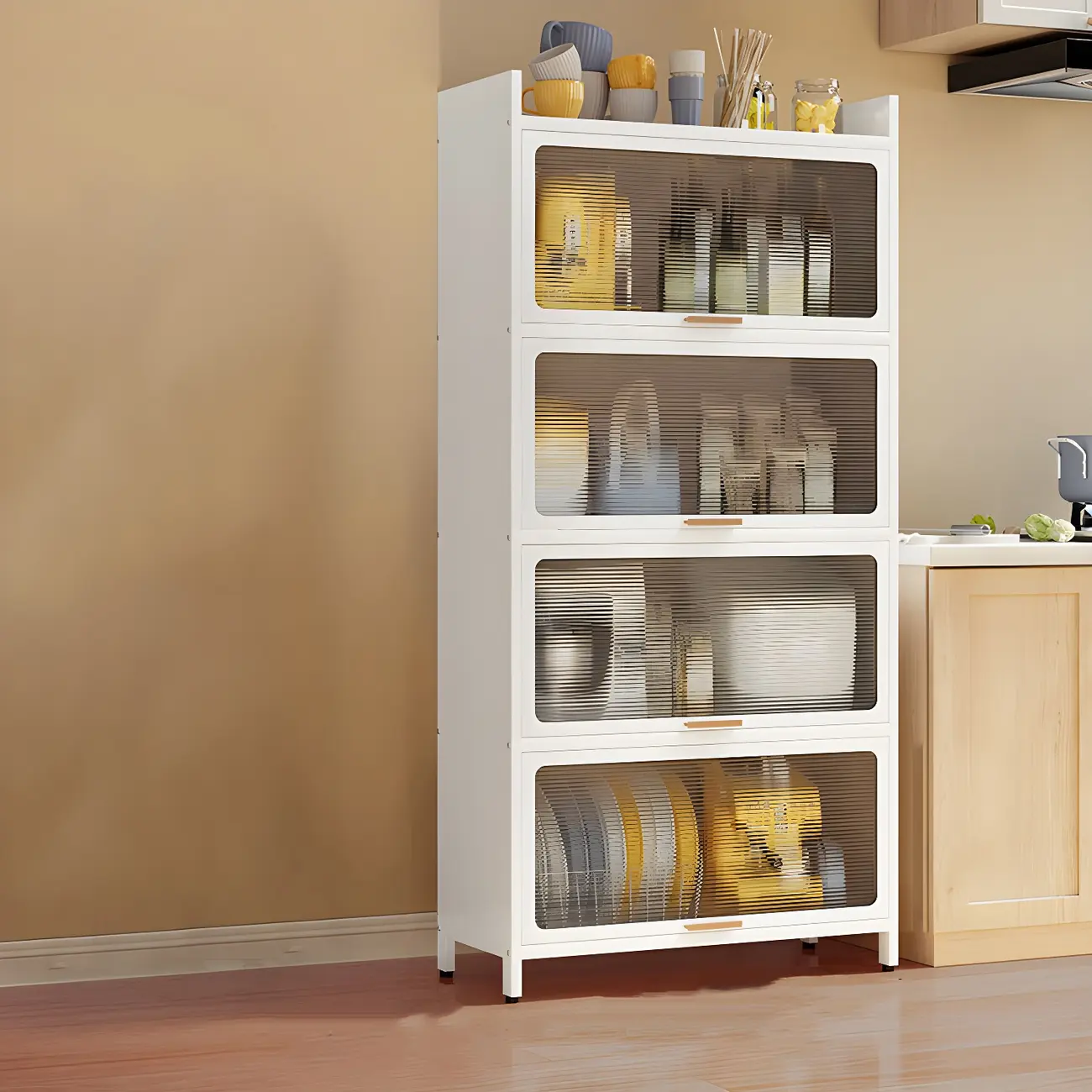 Elegant White Steel Display Cabinet with Shelves Image - 15 | homeyfad