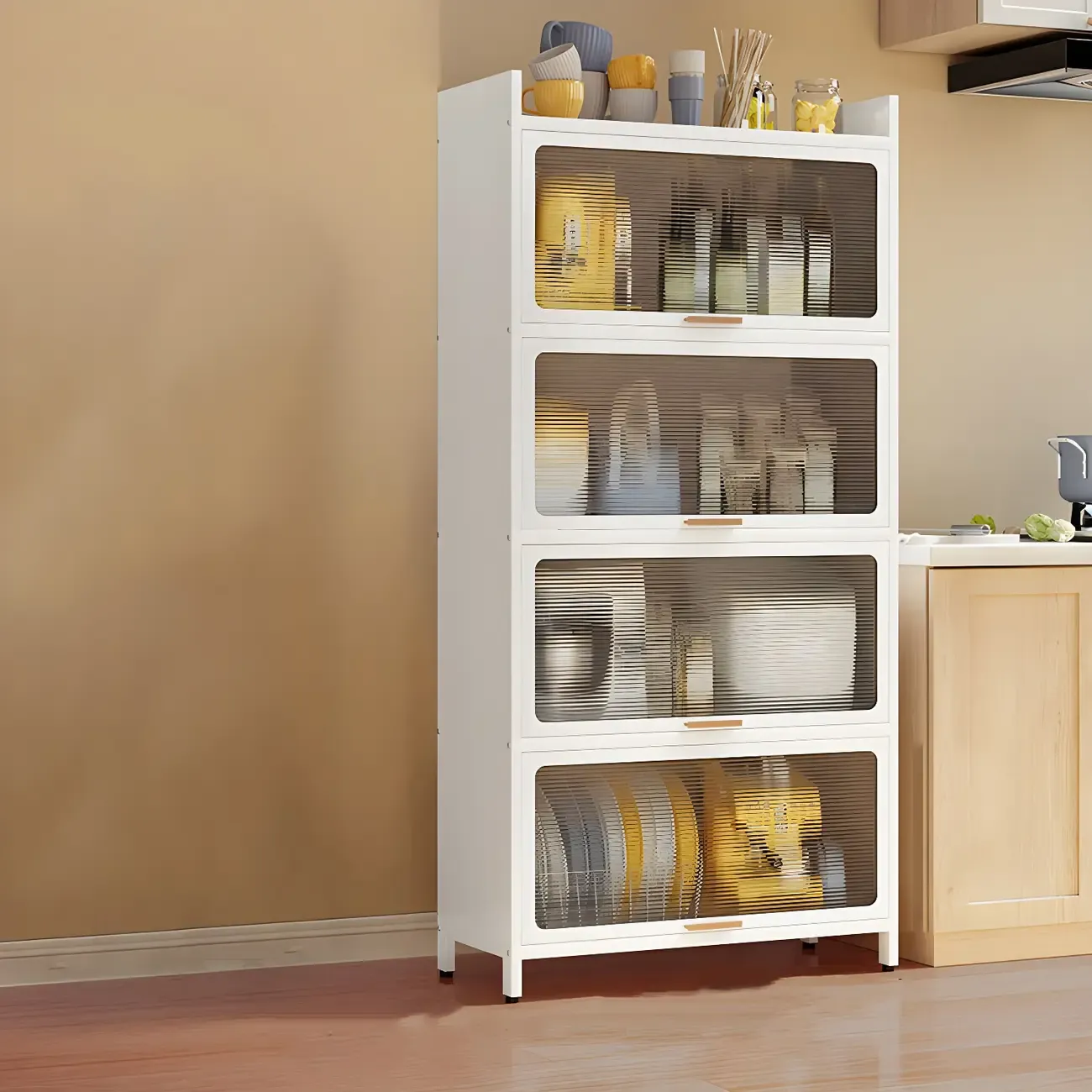 Elegant White Steel Display Cabinet with Shelves Image - 15