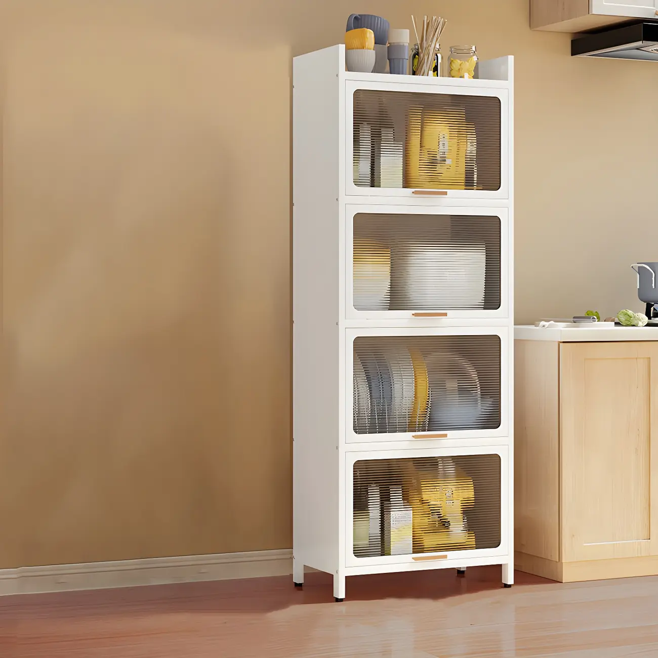 Elegant White Steel Display Cabinet with Shelves Image - 17 | homeyfad