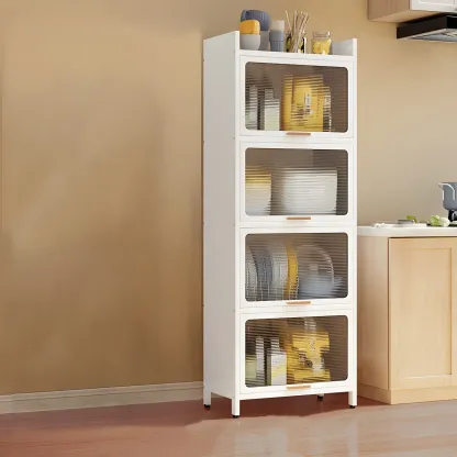 Elegant White Steel Display Cabinet with Shelves Image - 17