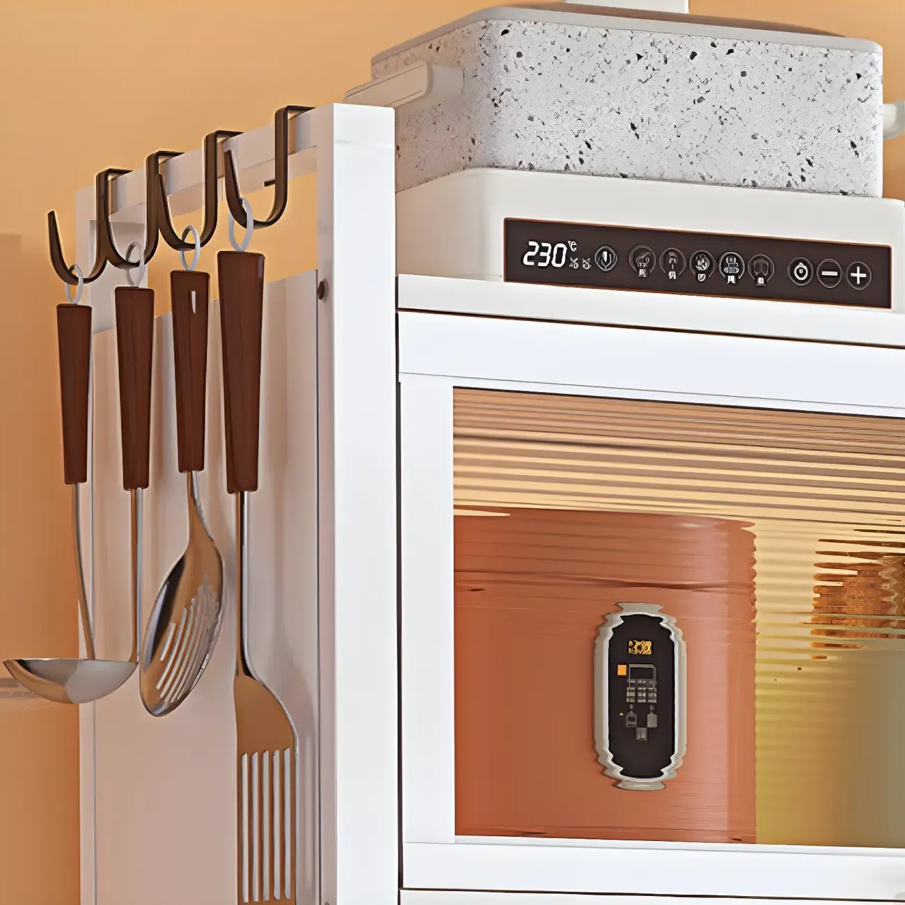 Elegant White Steel Display Cabinet with Shelves Image - 18