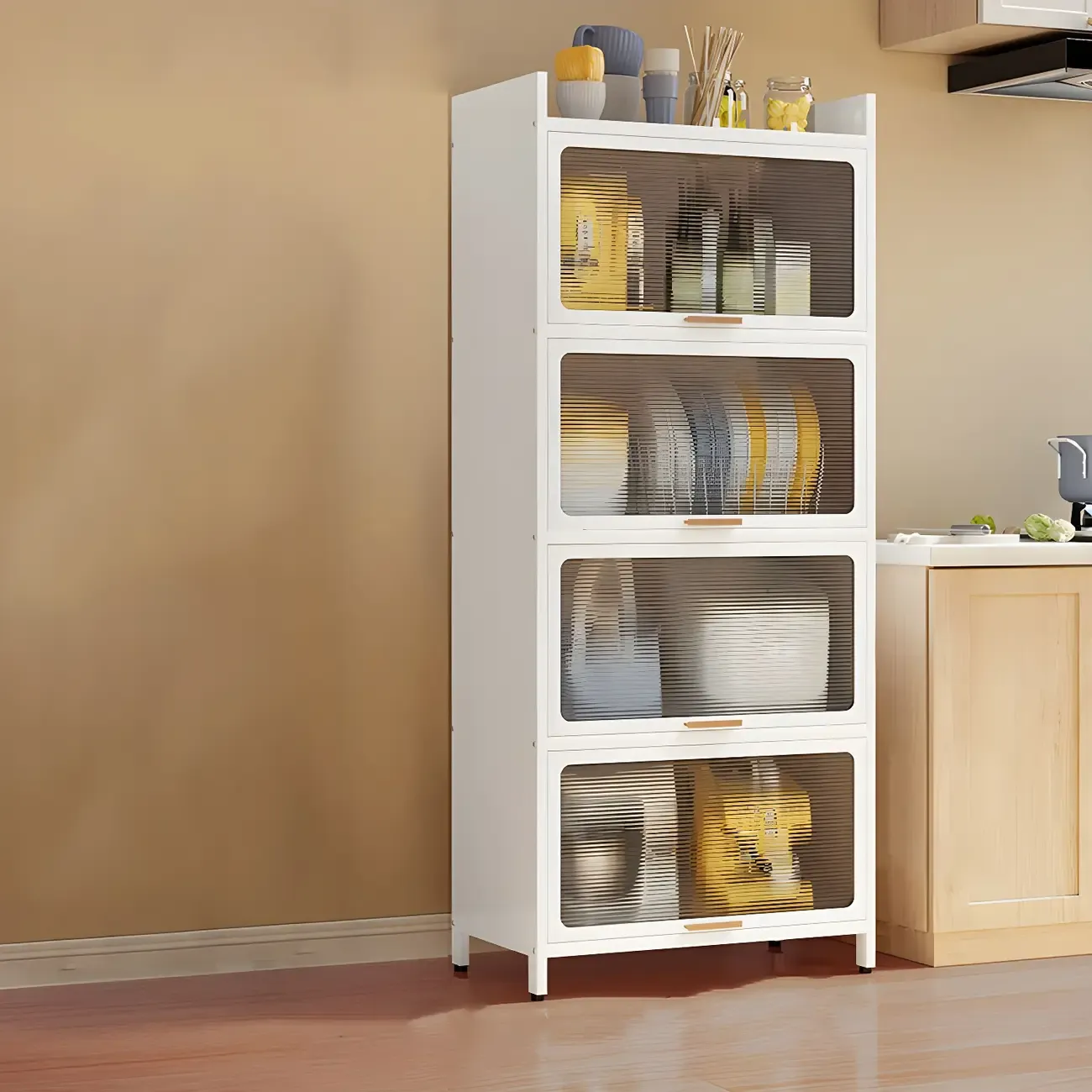 Elegant White Steel Display Cabinet with Shelves Image - 19