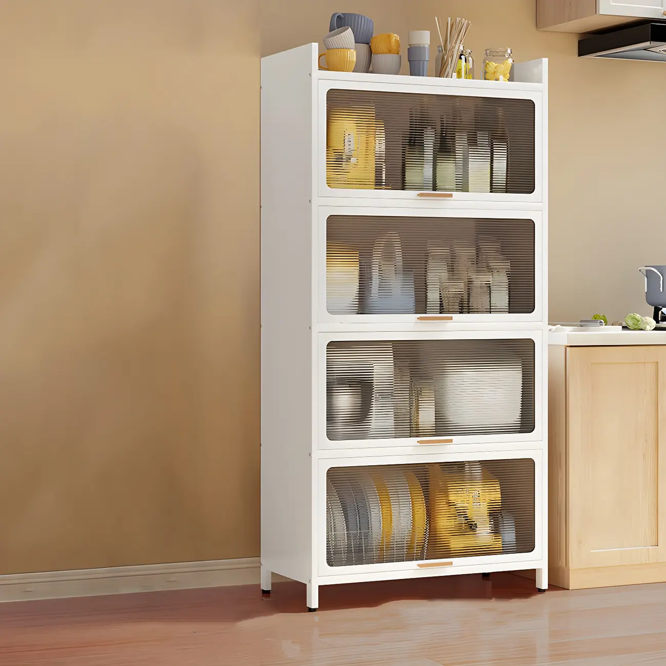 Elegant White Steel Display Cabinet with Shelves Image - 21 | homeyfad