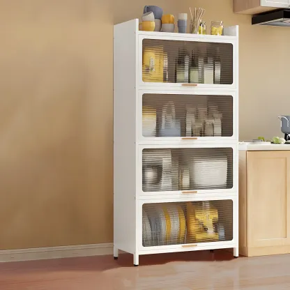 Elegant White Steel Display Cabinet with Shelves Image - 21