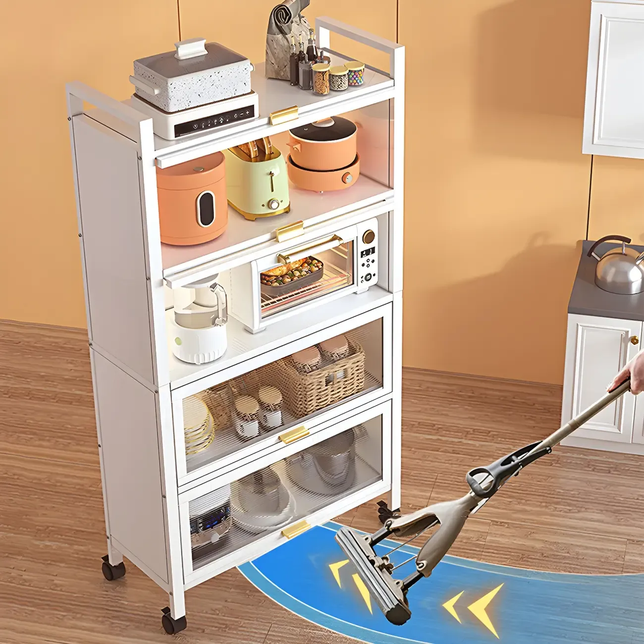 Elegant White Steel Display Cabinet with Shelves Image - 22