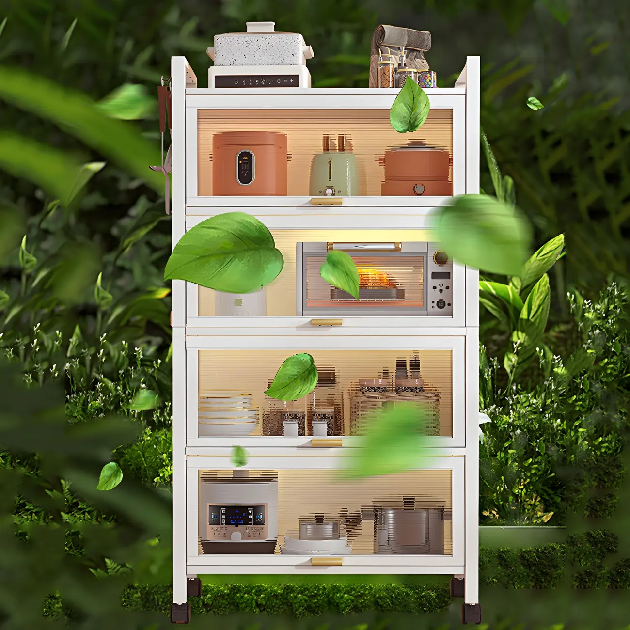 Elegant White Steel Display Cabinet with Shelves Image - 23 | homeyfad