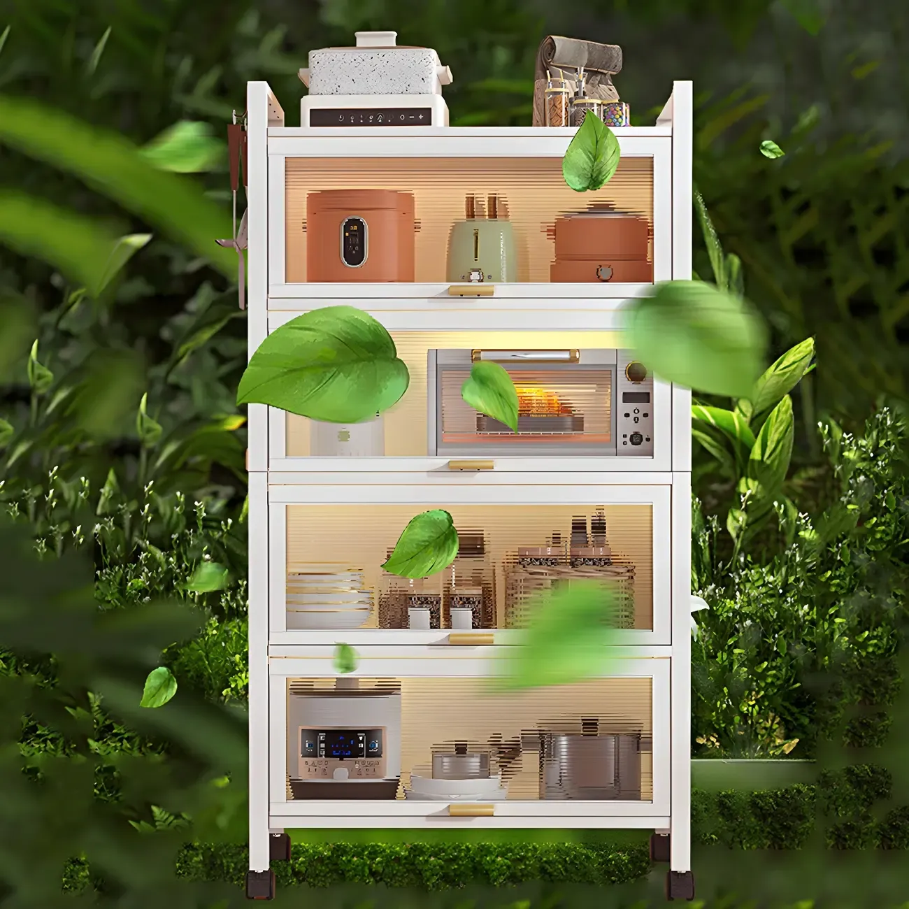 Elegant White Steel Display Cabinet with Shelves Image - 23