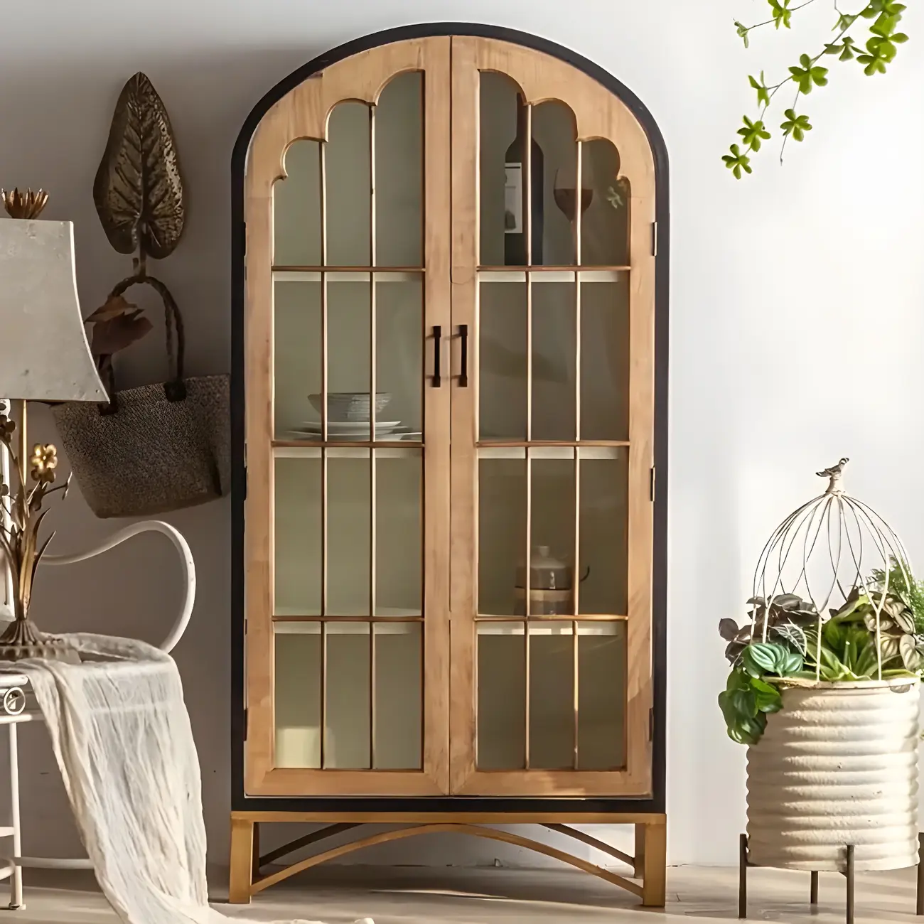 Vintage Wooden Display Cabinet with 2-Drawers for Home Decor Image - 5 | homeyfad