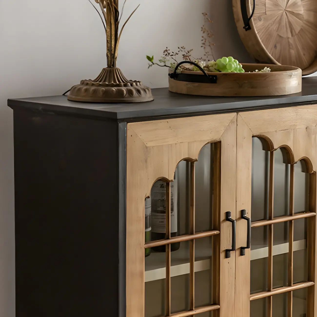 Vintage Wooden Display Cabinet with 2-Drawers for Home Decor Image - 8 | homeyfad