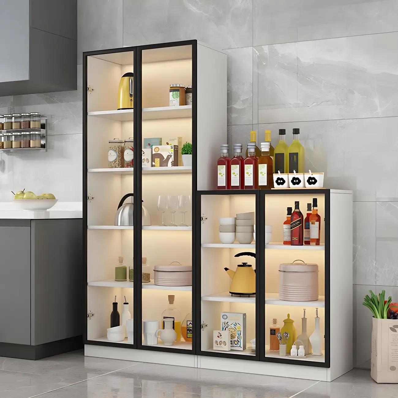 Modern Grey Wooden Display Cabinet with Glass Doors | HomeyFad