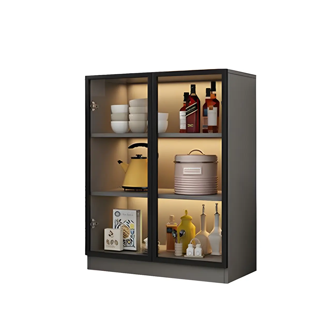 Traditional Freestanding Wooden Display Cabinet with Glass Doors Image - 3 | homeyfad