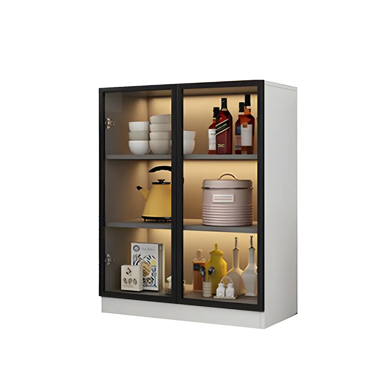 Traditional Freestanding Wooden Display Cabinet with Glass Doors Image - 4 | homeyfad