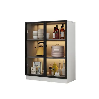 Traditional Freestanding Wooden Display Cabinet with Glass Doors Image - 4