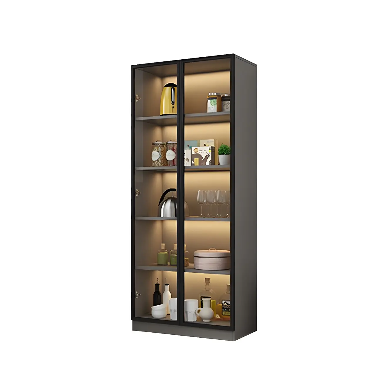 Traditional Freestanding Wooden Display Cabinet with Glass Doors Image - 6 | homeyfad