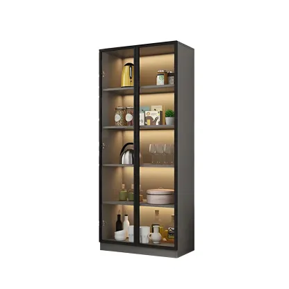 Traditional Freestanding Wooden Display Cabinet with Glass Doors Image - 6