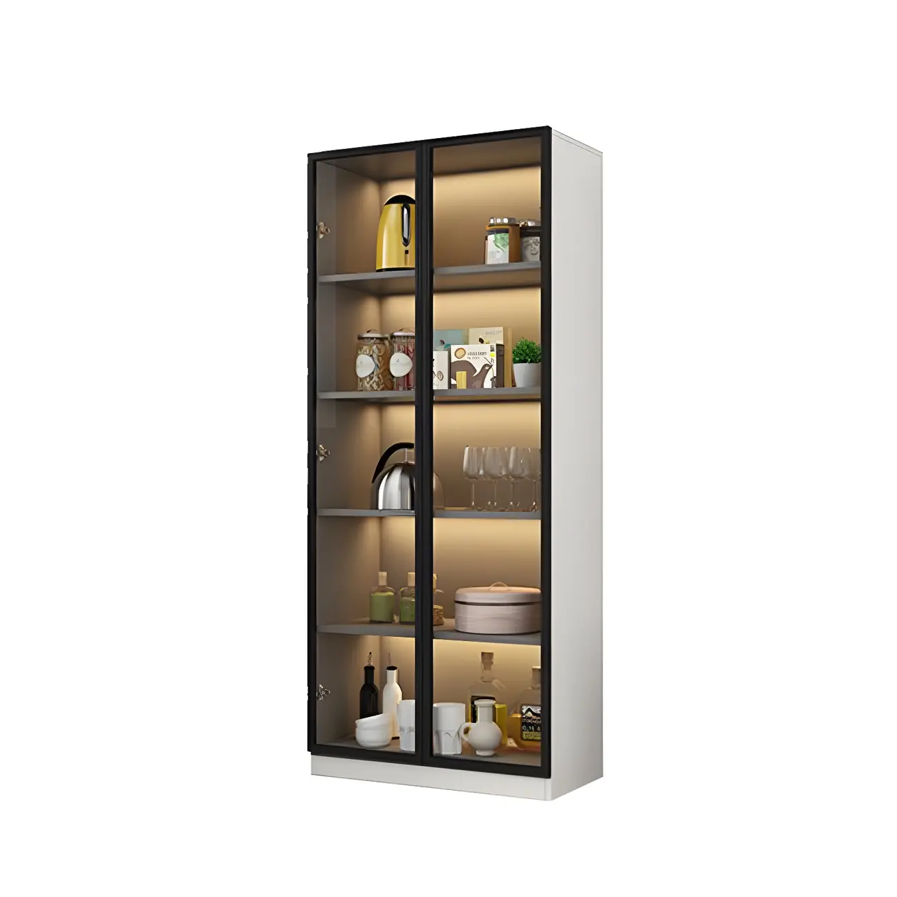 Traditional Freestanding Wooden Display Cabinet with Glass Doors Image - 7 | homeyfad