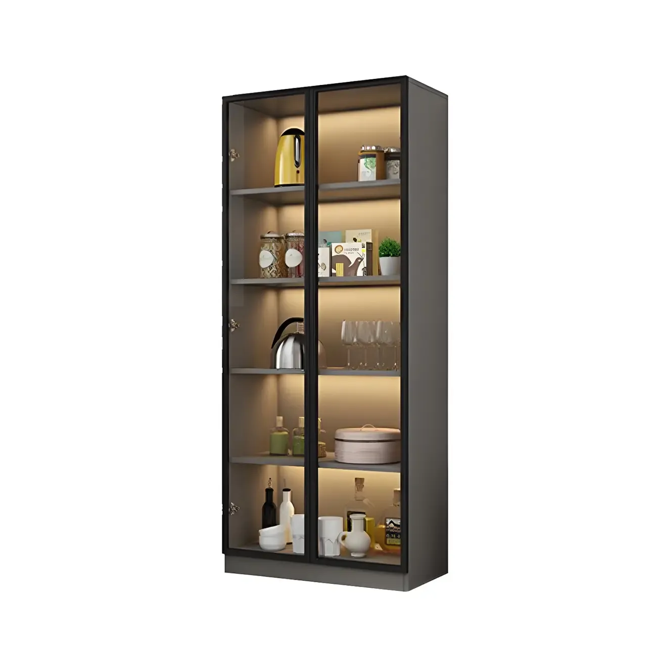 Traditional Freestanding Wooden Display Cabinet with Glass Doors Image - 9